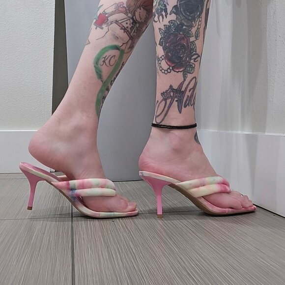 Pastel Tie-Dye Knotted Strap Heeled Sandals with Square Toe