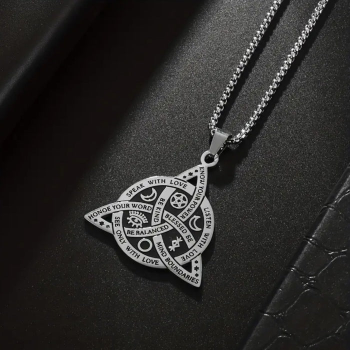 Celtic Knot Necklace | Stainless Steel Witchy Symbols Silver Black - A Gothic Universe - Pendants