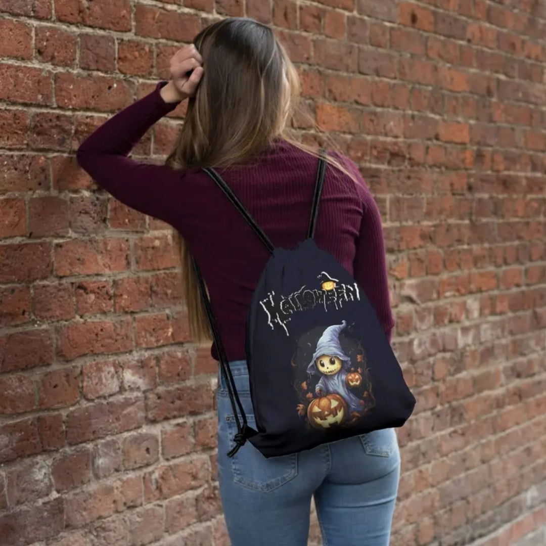 Draw String Backpack | High Quality Black 16"x13½" | Halloween Theme Graphic - A Gothic Universe - Backpacks