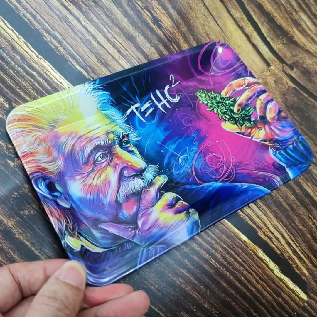 T=HC Einstein Tray | Bright Blended Colors Curved Edges Einstein Graphic - A Gothic Universe - Trays