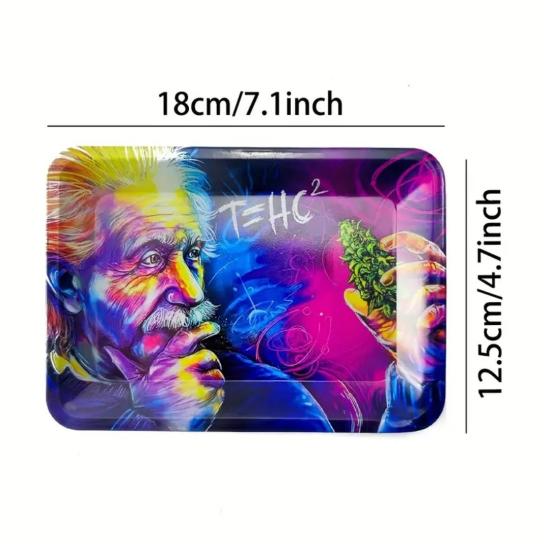T=HC Einstein Tray | Bright Blended Colors Curved Edges Einstein Graphic - A Gothic Universe - Trays