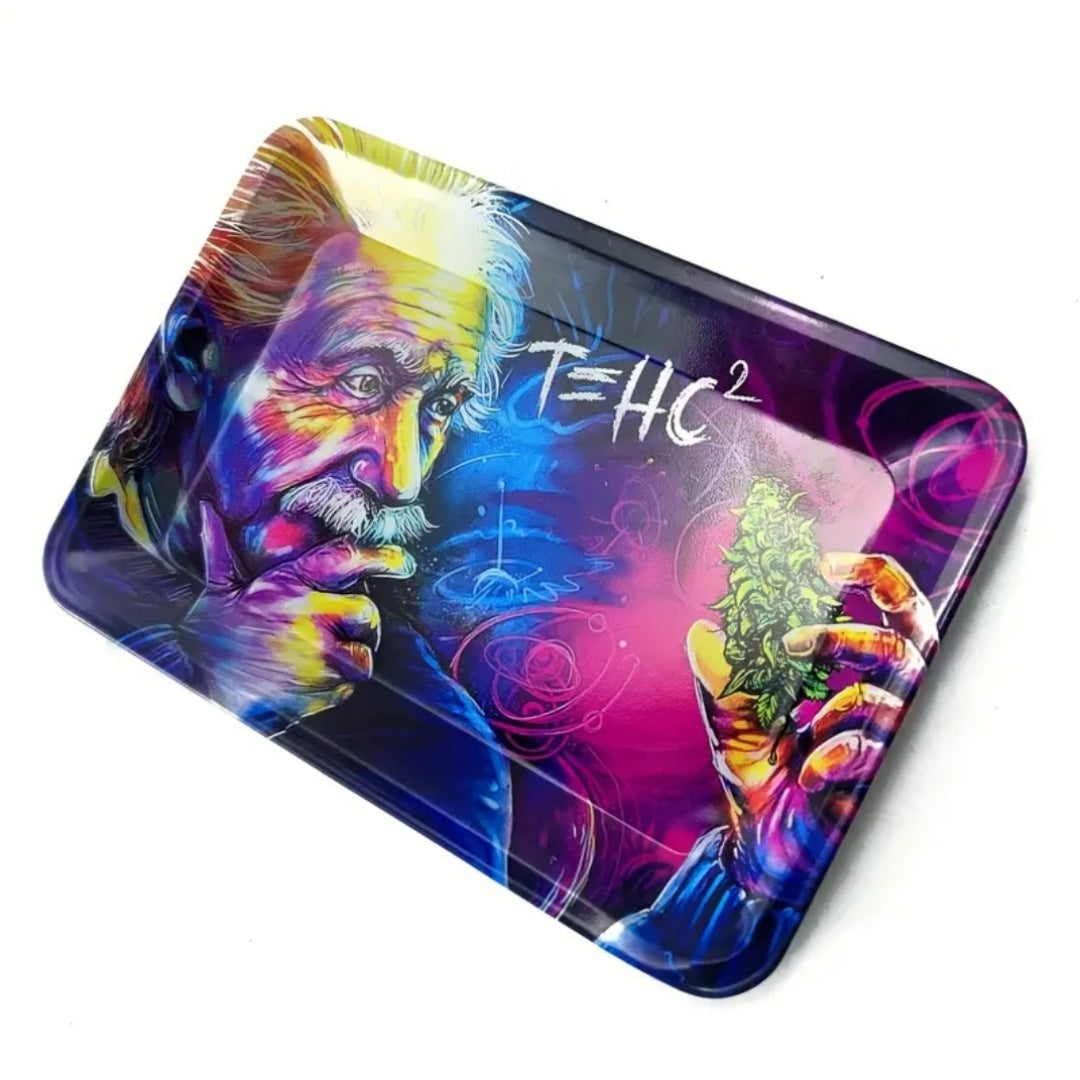 T=HC Einstein Tray | Bright Blended Colors Curved Edges Einstein Graphic - A Gothic Universe - Trays