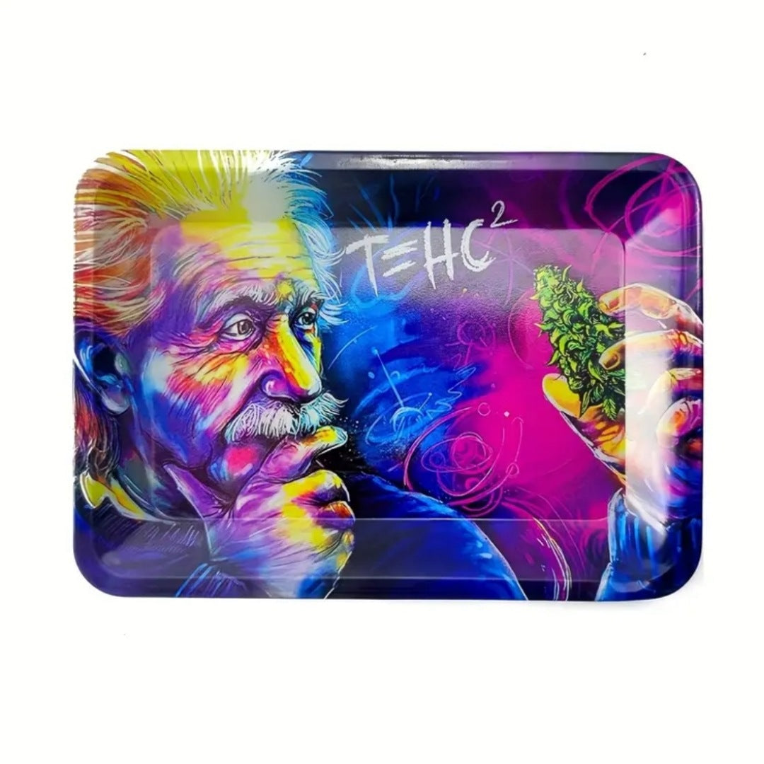 T=HC Einstein Tray | Bright Blended Colors Curved Edges Einstein Graphic - A Gothic Universe - Trays