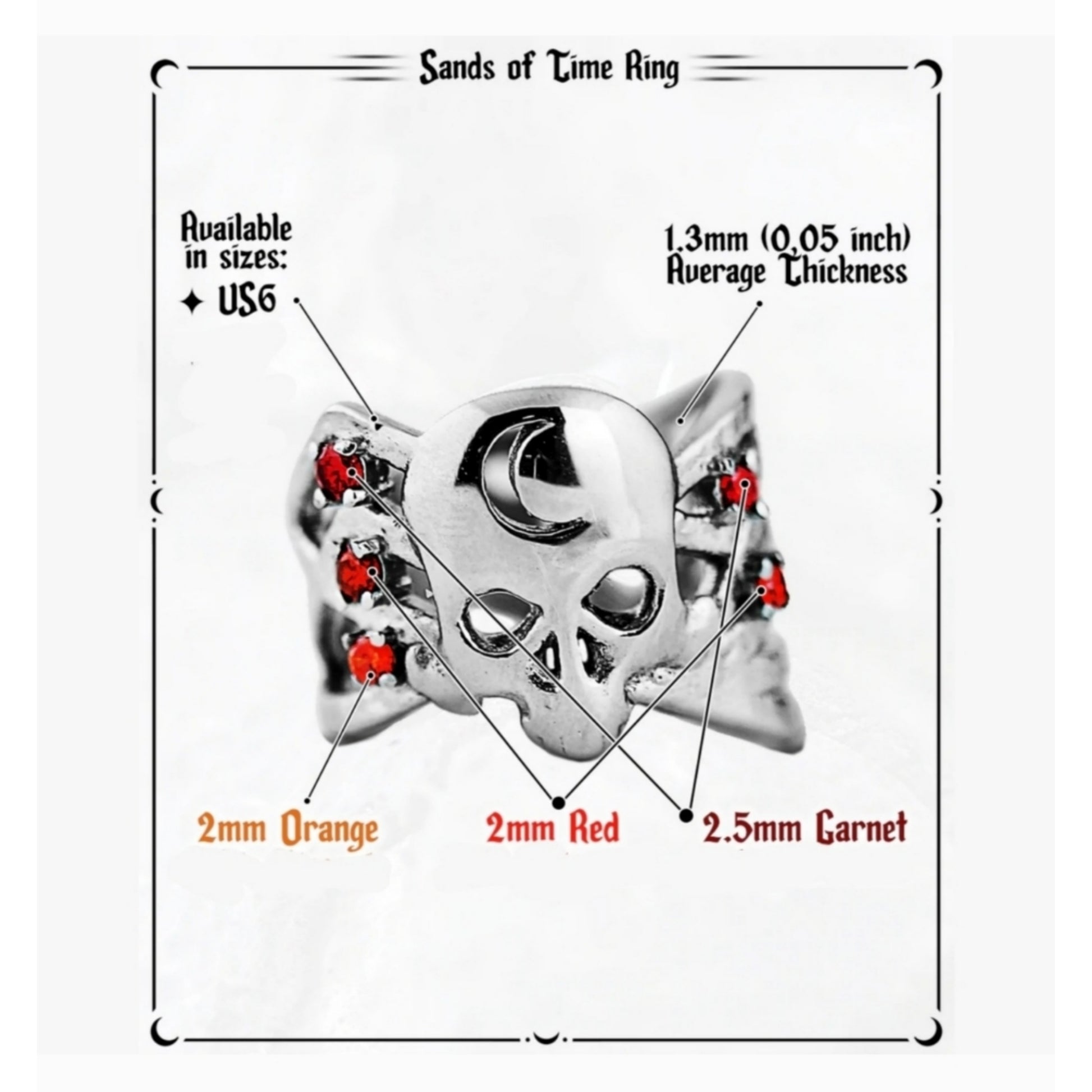 Mirror Stainless Steel Ring | Sands of Time 925 Gemstones Skull 6 - Rogue + Wolf - Rings