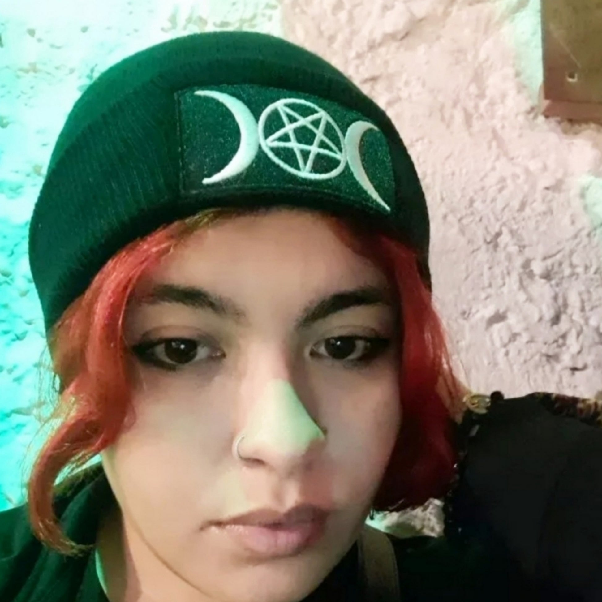Black Triple Moon Goddess Beanie | Scully White Embroidered Moons & Pentagram - A Gothic Universe - Beanies