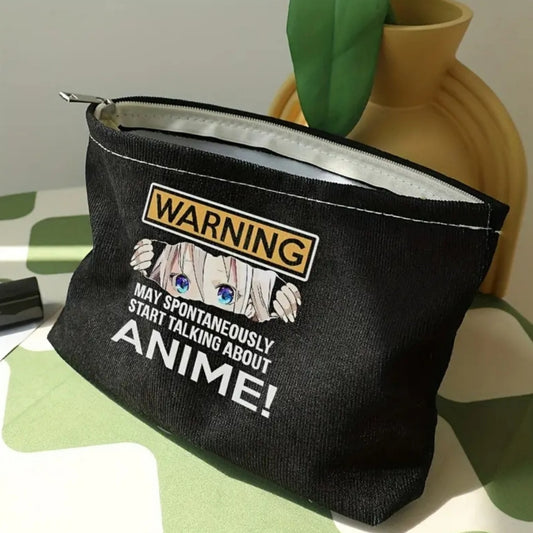 Anime Girl Makeup Bag | Black Zipper Closure Anime Graphic on Front - A Gothic Universe - Makeup Bag