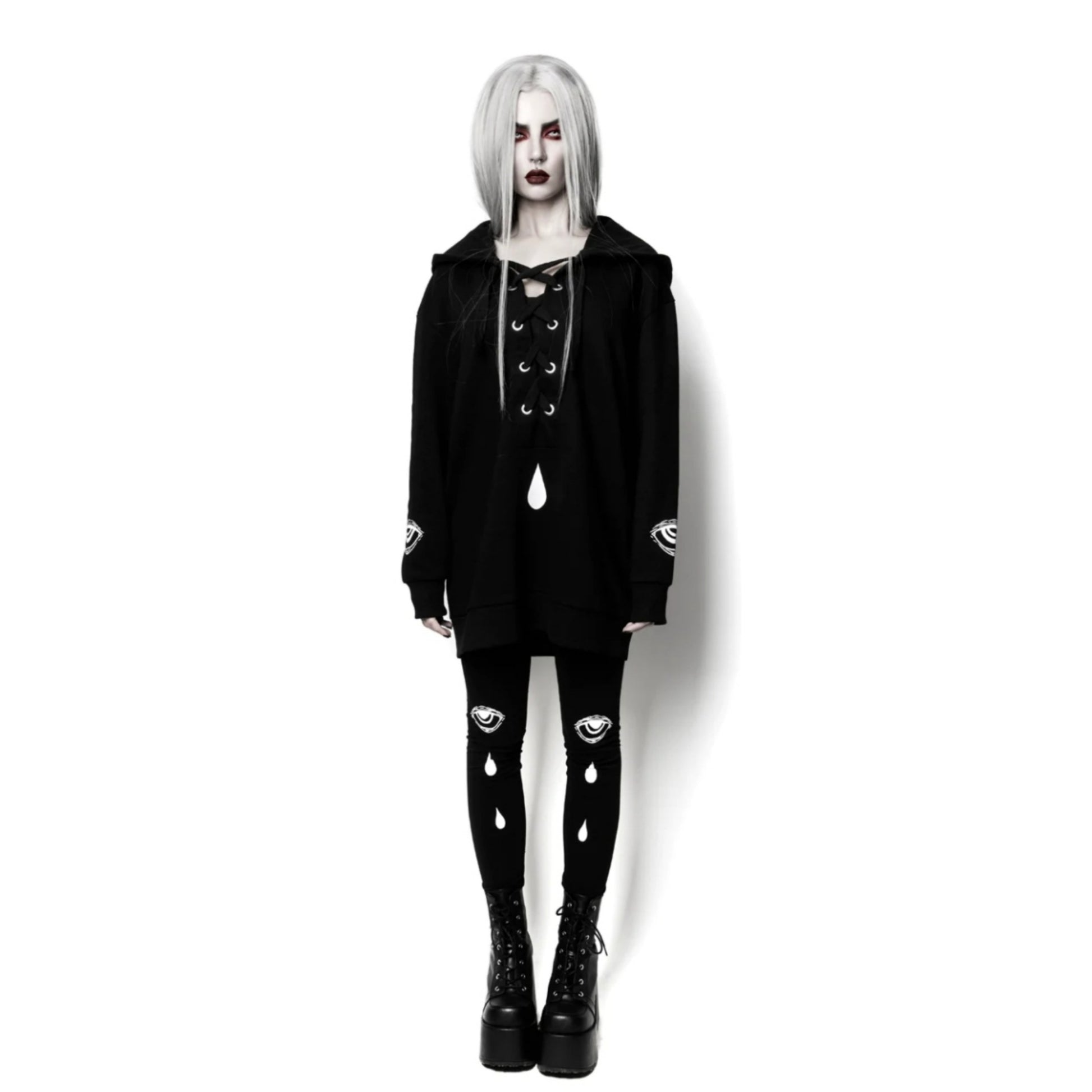 Shaman's Eye Oversized Jumper Hoodie |  Unisex Lace-up Black Cotton - Rogue + Wolf - Hoodies