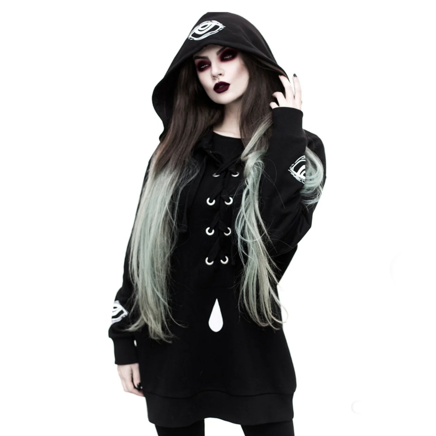 Shaman's Eye Oversized Jumper Hoodie |  Unisex Lace-up Black Cotton - Rogue + Wolf - Hoodies