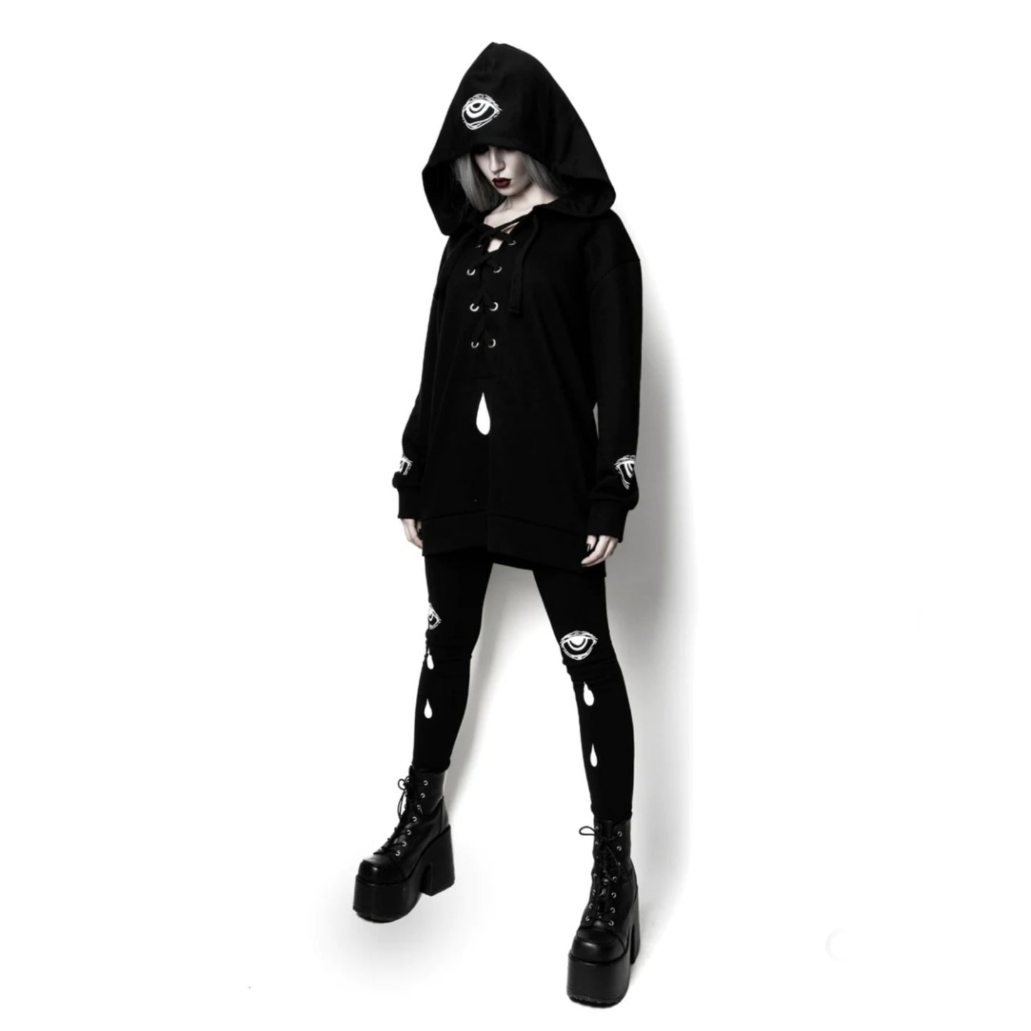Shaman's Eye Oversized Jumper Hoodie |  Unisex Lace-up Black Cotton - Rogue + Wolf - Hoodies