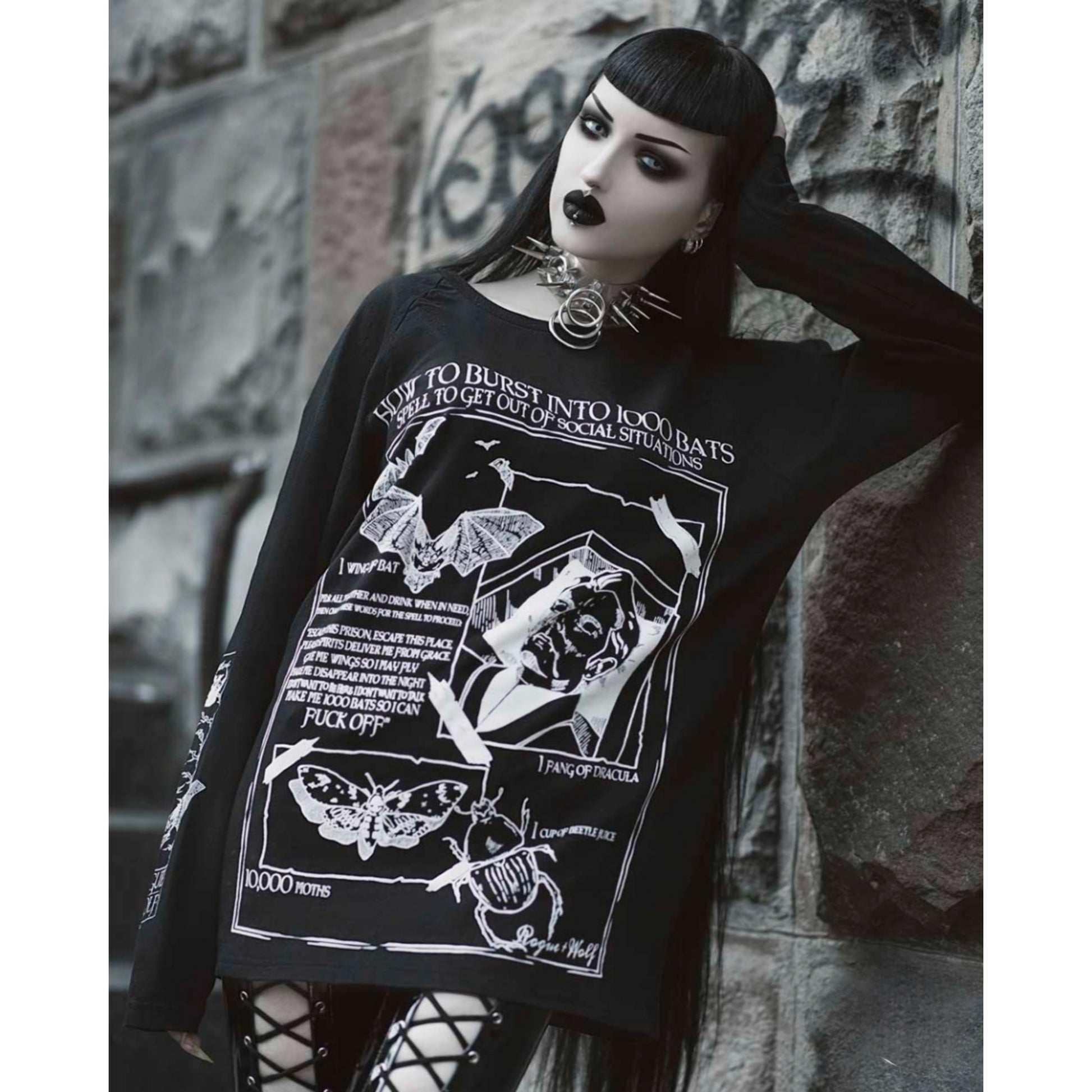Dramatic Exit Spell - Long Sleeve Tee | Black Oversized 100% Cotton - Rogue + Wolf - Shirts