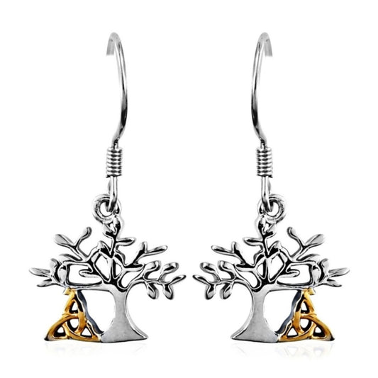Tree of Life Dangle Earrings | Platinum Over 925S & 14k Earrings 2¾ Gram - A Gothic Universe - Earrings