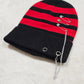 Punk Style Beanie | Black With Red Stripes Safety Pins & A Chain - Dolls Kill - Beanies