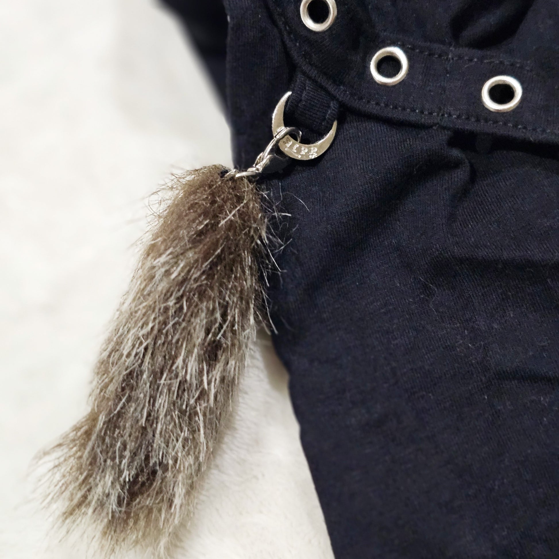 Tail Pin Arm Warmers | Black Brown Fingerless Gloves Grommet Straps Safety Pins Good Luck Tail - Tripp nyc - Arm Warmers