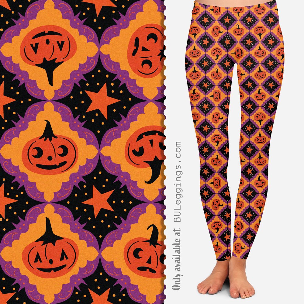 "Purple Bat Frame" Vintage Pumpkins (Johanna Parker Exclusive) Leggings -  - Leggings