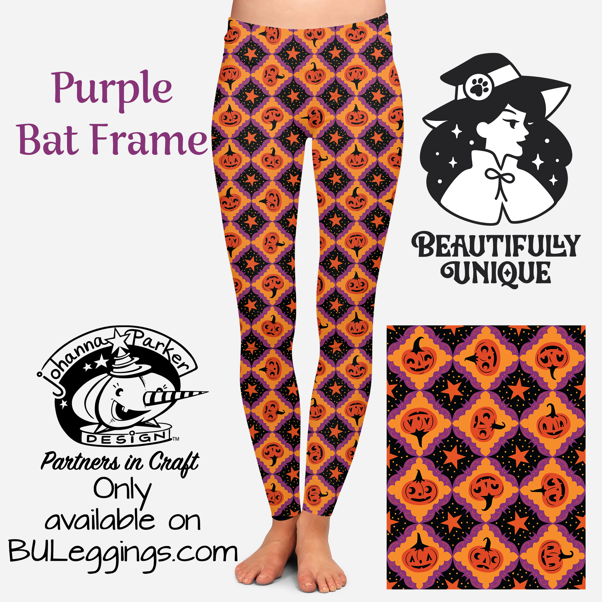 "Purple Bat Frame" Vintage Pumpkins (Johanna Parker Exclusive) Leggings -  - Leggings