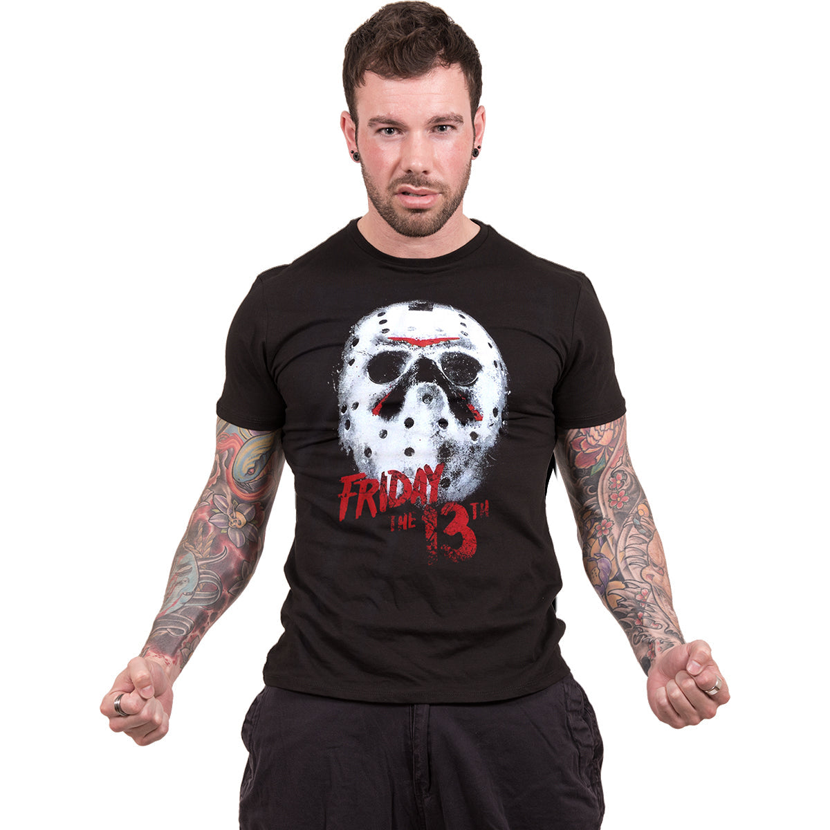 FRIDAY THE 13TH - WHITE MASK - Front Print T-Shirt Black -  - T-Shirts