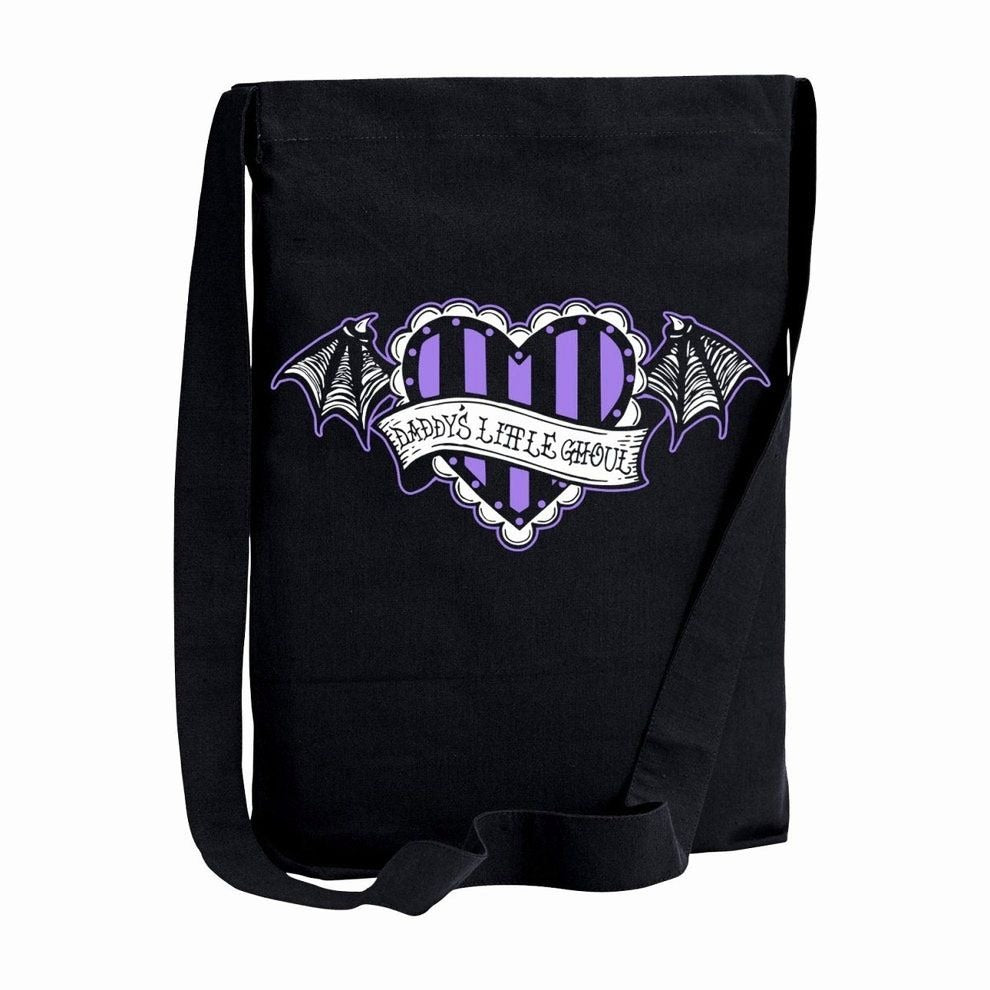 Daddys Little Ghoul Black & Purple Sling Tote Bag Gothic Style