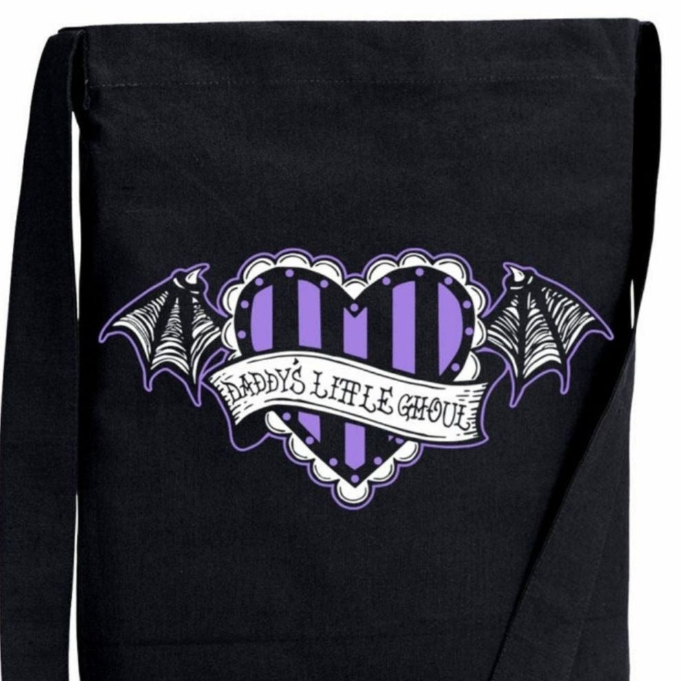 Daddys Little Ghoul Black & Purple Sling Tote Bag Gothic Style