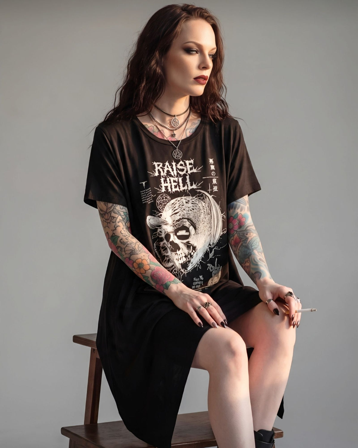 Killstar Rise Up Raise Hell Occult Skull Batwing Hanky Hem Tunic Dress L