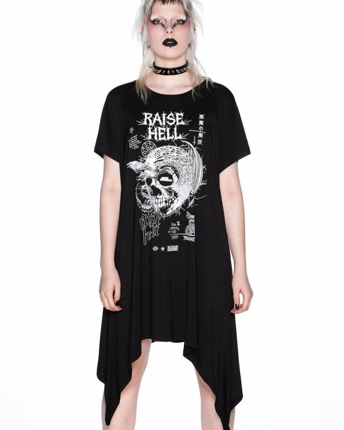 Killstar Rise Up Raise Hell Occult Skull Batwing Hanky Hem Tunic Dress L
