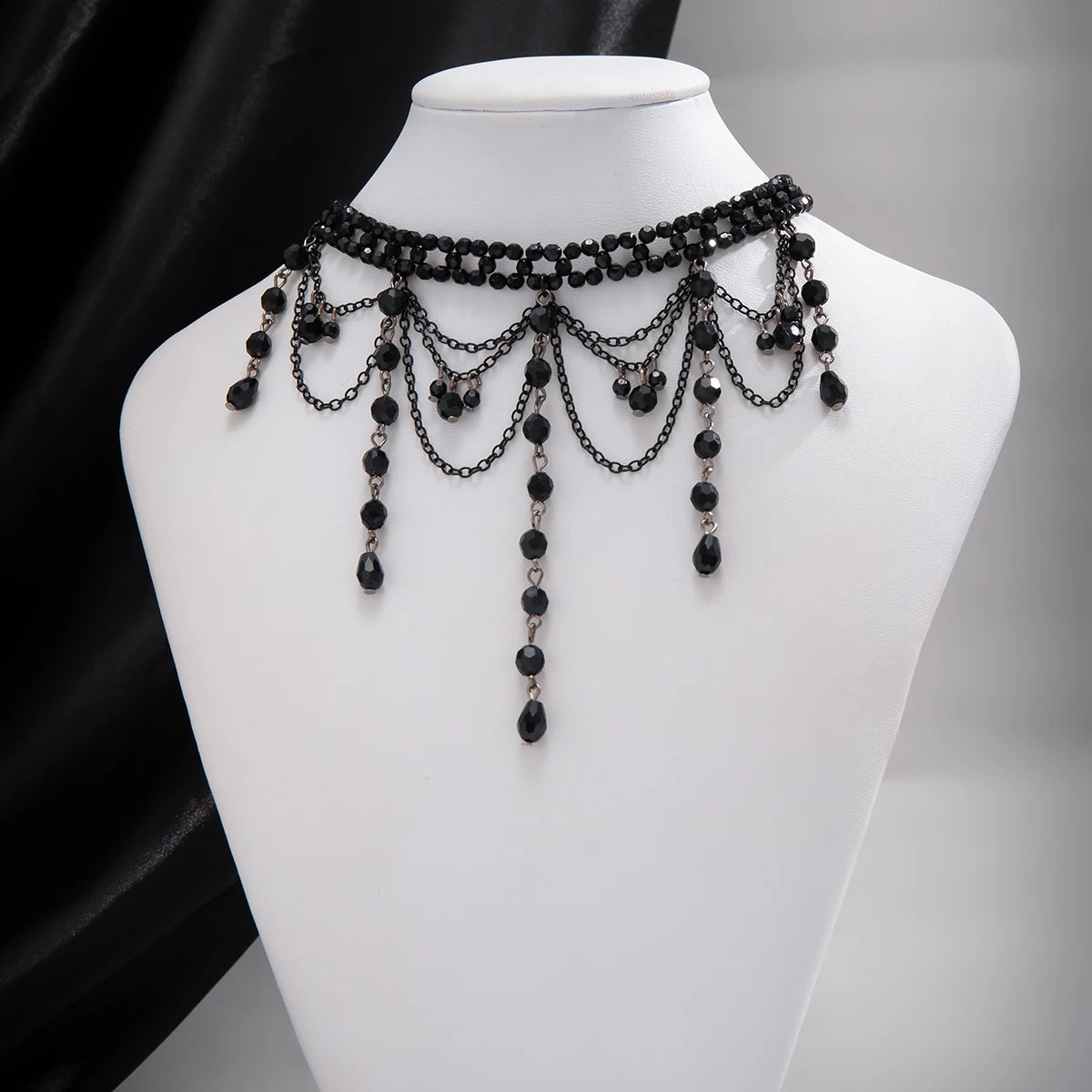 Obsidian Cascade Choker | Adorn Your Neck, Embrace the Shadows - A Gothic Universe - Necklaces