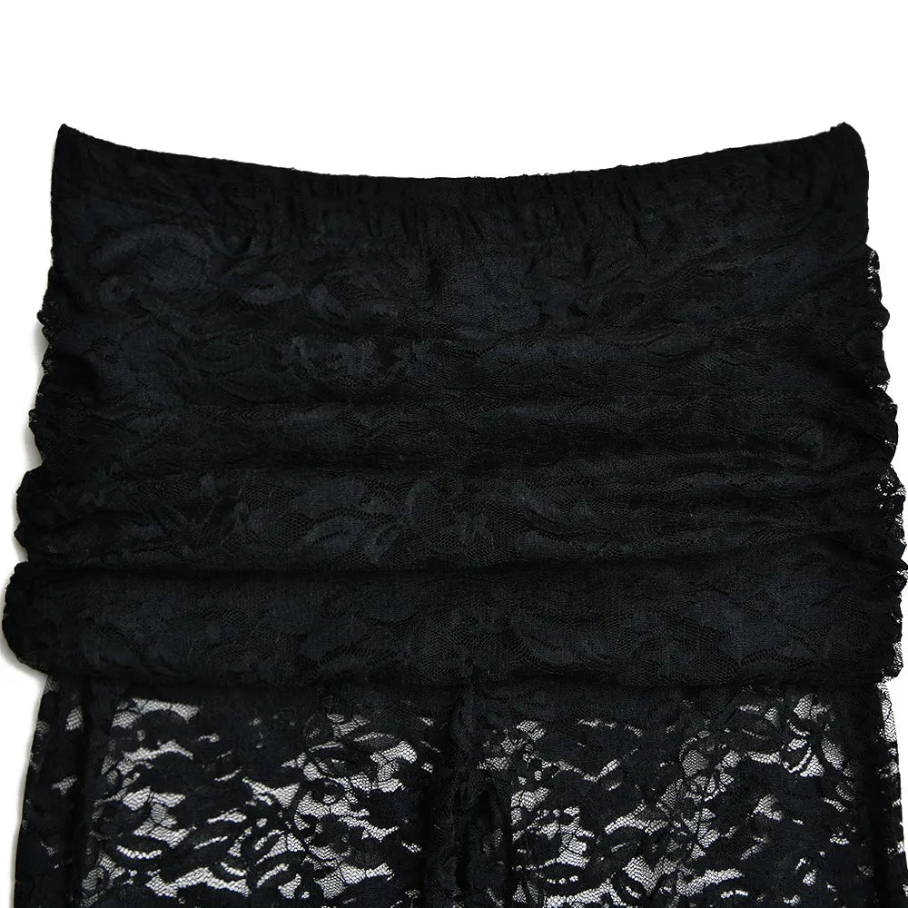 Flora Witchy Pants | Gothic Black Floral Design Sheer Lace High Elastic Waist Wide Leg - A Gothic Universe - Leggings