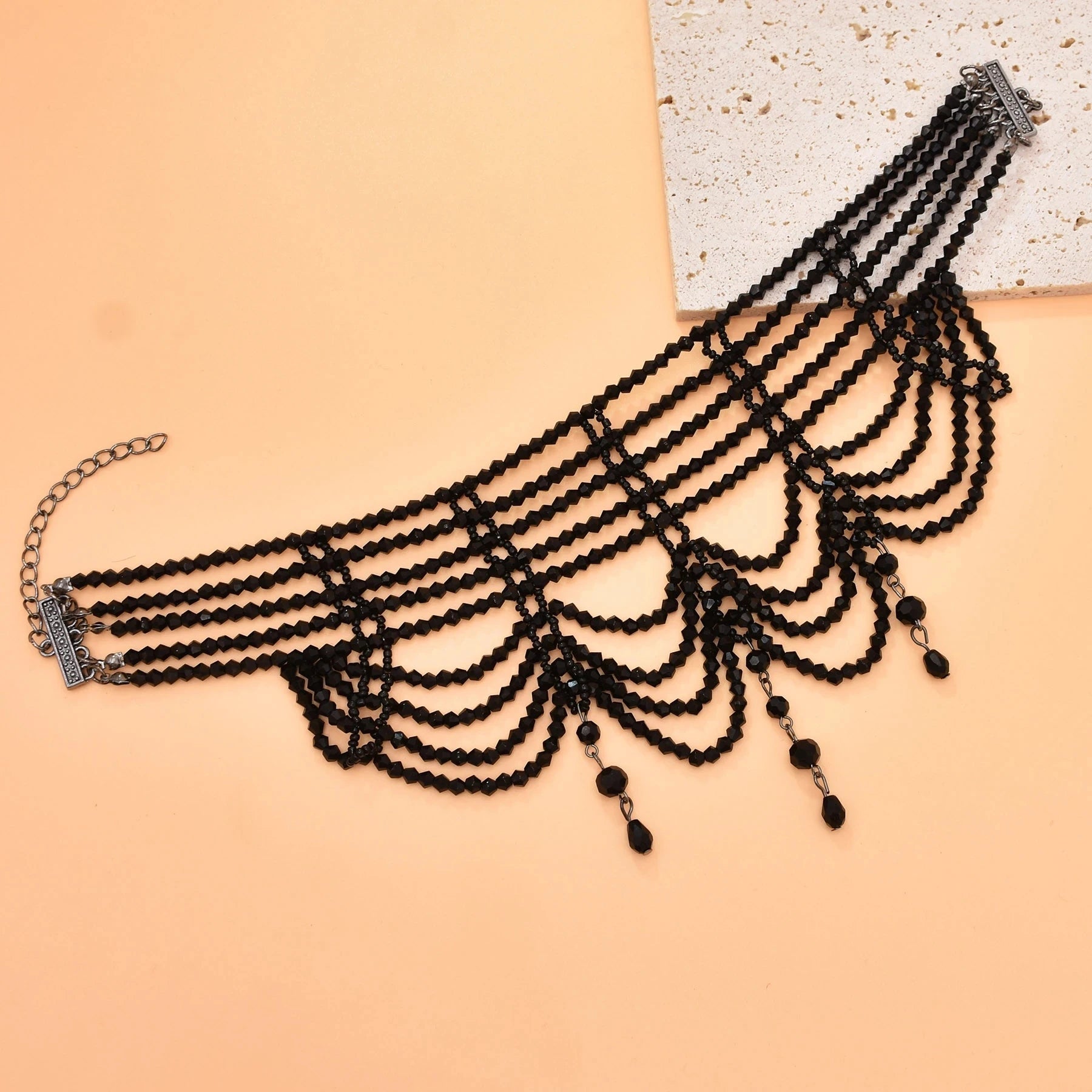 Midnight Elegance Crystal Bib Necklace | Dance in Victorian Shadows, Shine in Nightfall - A Gothic Universe - Necklaces