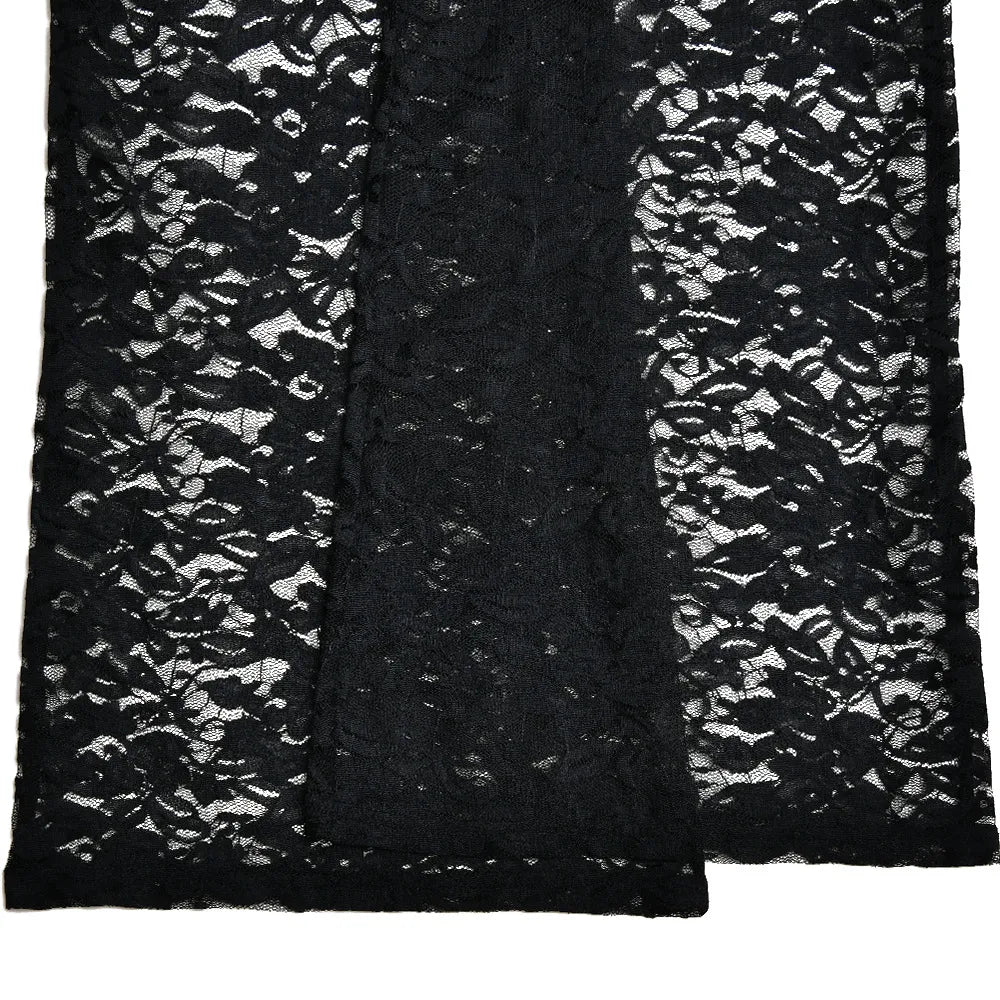 Flora Witchy Pants | Gothic Black Floral Design Sheer Lace High Elastic Waist Wide Leg - A Gothic Universe - Leggings