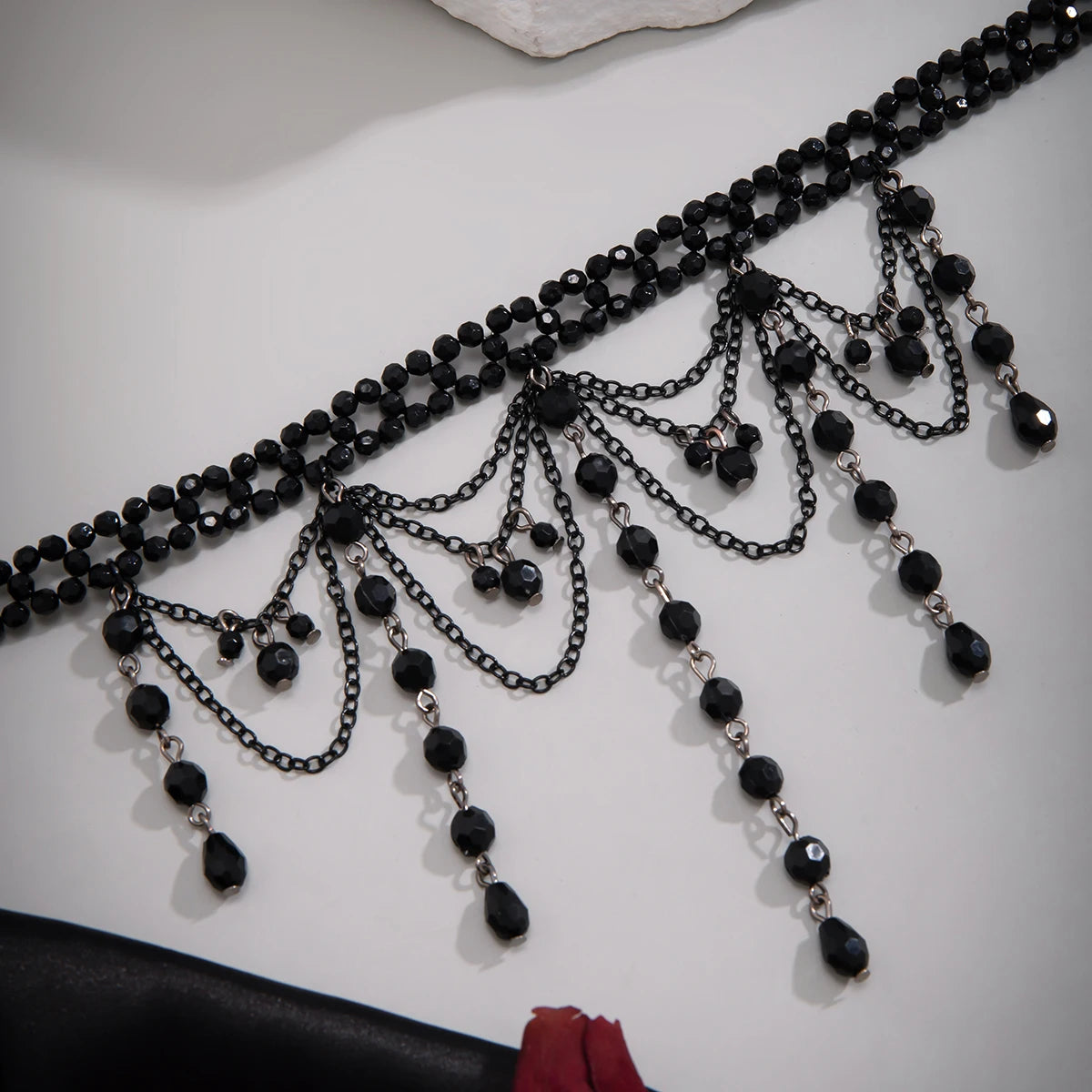 Obsidian Cascade Choker | Adorn Your Neck, Embrace the Shadows - A Gothic Universe - Necklaces