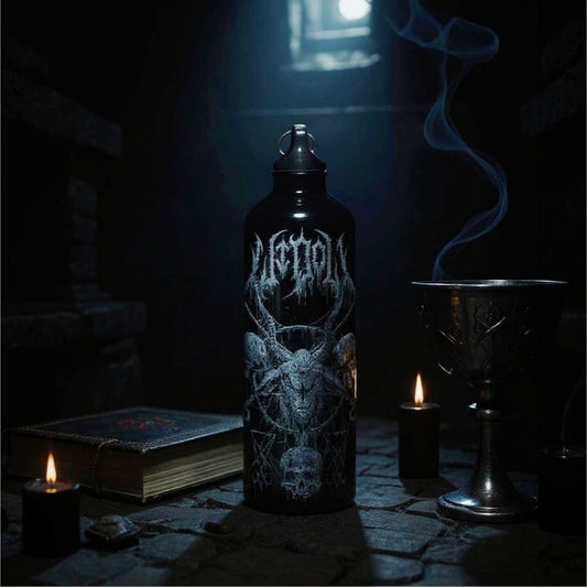 Occult Gothic Metal Water Bottle With Satanic Skull & Goat Design Twist-Off Cap