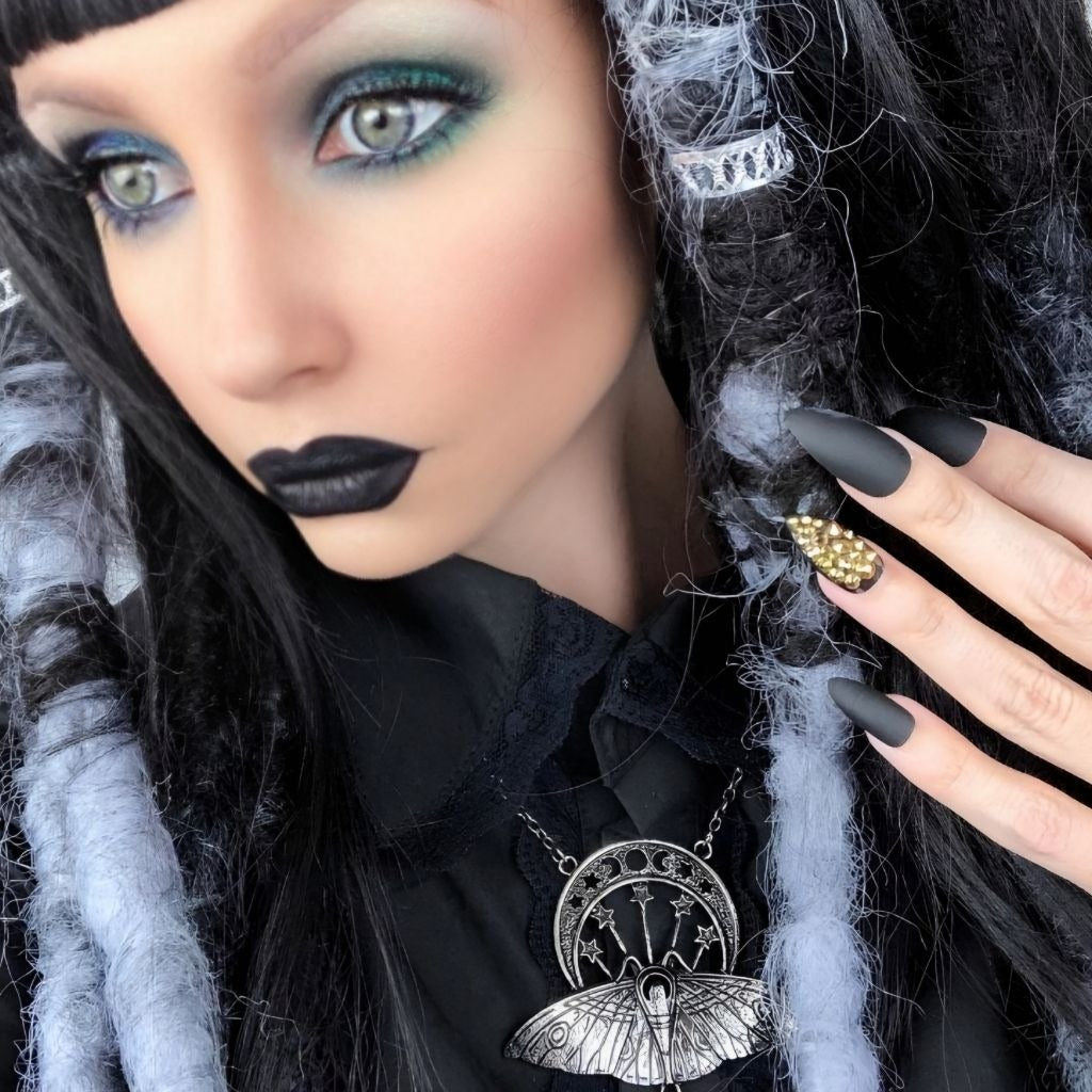 Death Moth Quartz Pendant ✦ Moon Phases ✦ Raw Arrowhead ✦ Black/Silver