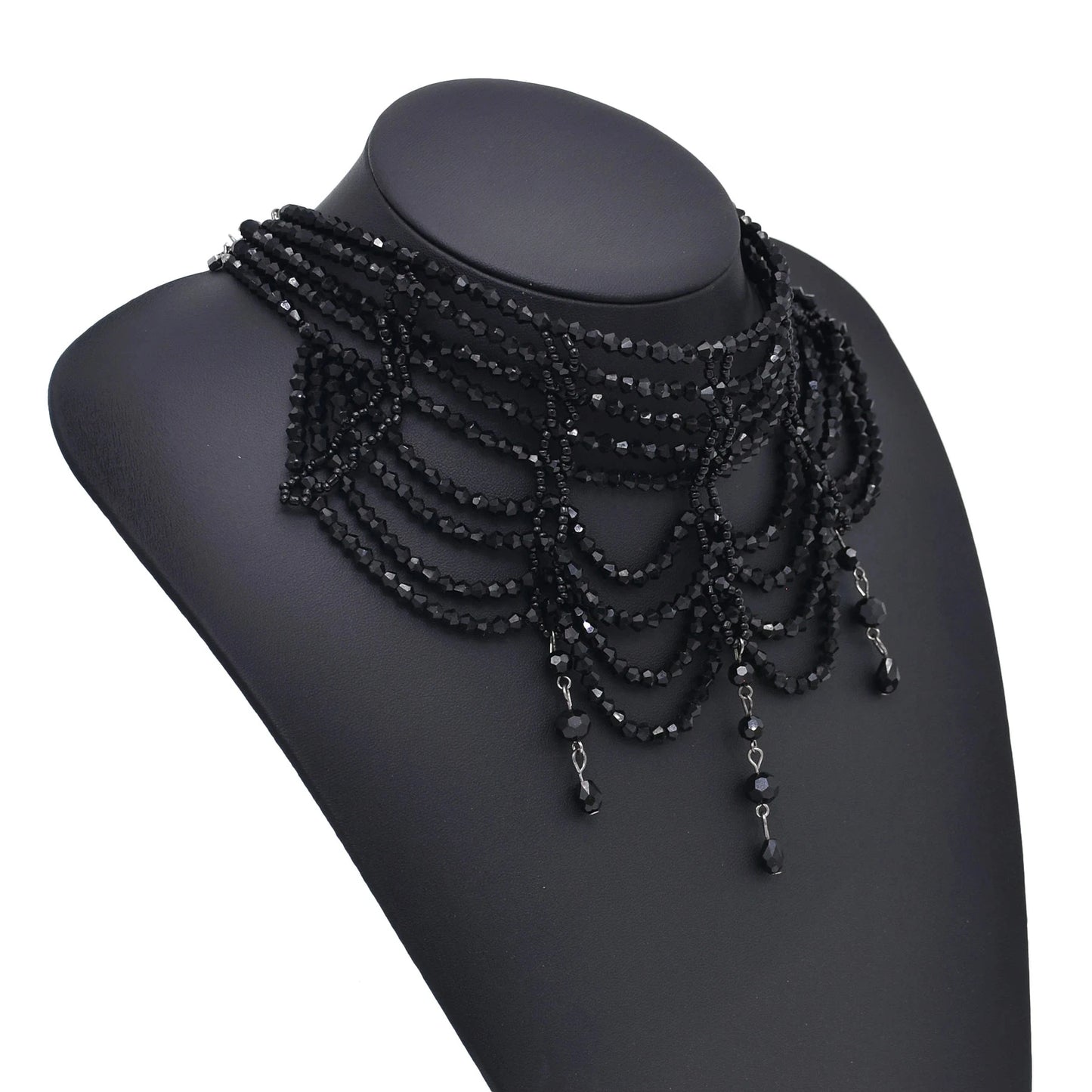 Midnight Elegance Crystal Bib Necklace | Dance in Victorian Shadows, Shine in Nightfall - A Gothic Universe - Necklaces