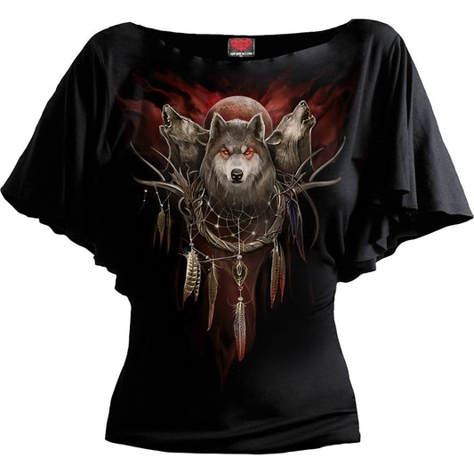CRY OF THE WOLF - Boat Neck Bat Sleeve Top Black -  - Tops - Short Sleeve