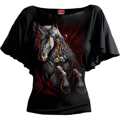 INFERNAL UNICORN - Boat Neck Bat Sleeve Top Black -  - Tops - Short Sleeve