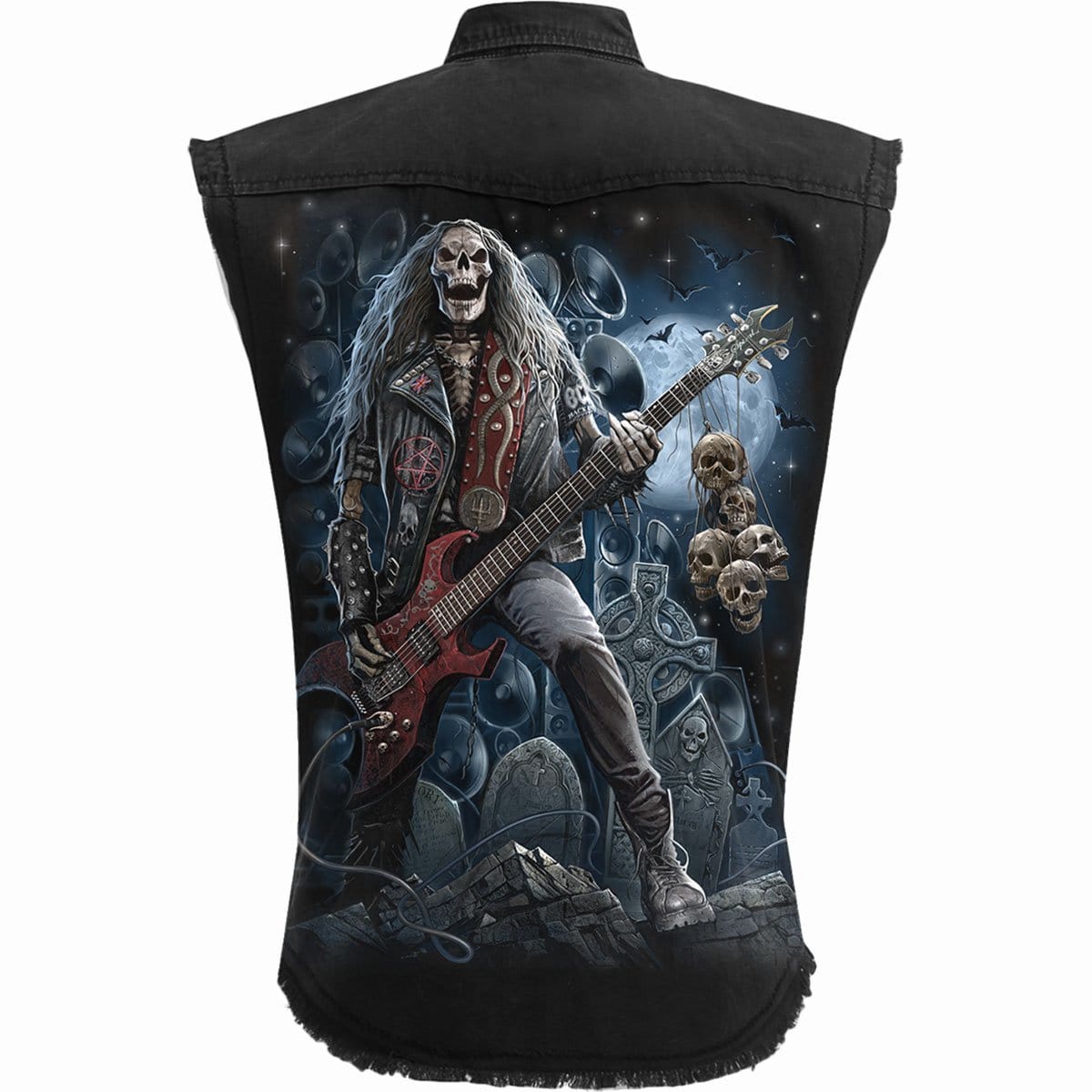Grim Rocker Sleeveless Stone Washed Worker Black - Gothic Denim Vest - Alternative Fashion