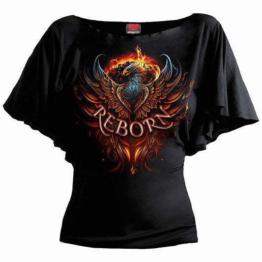 ASHES REBORN - Boat Neck Bat Sleeve Top Black -  - Tops - Short Sleeve