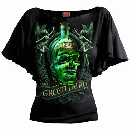 THE GREEN FAIRY - Boat Neck Bat Sleeve Top Black -  - Tops - Short Sleeve