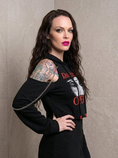 Killstar Dario Argento Opera Cold Shoulder Crop Hoodie Eyes Graphic Goth Top M