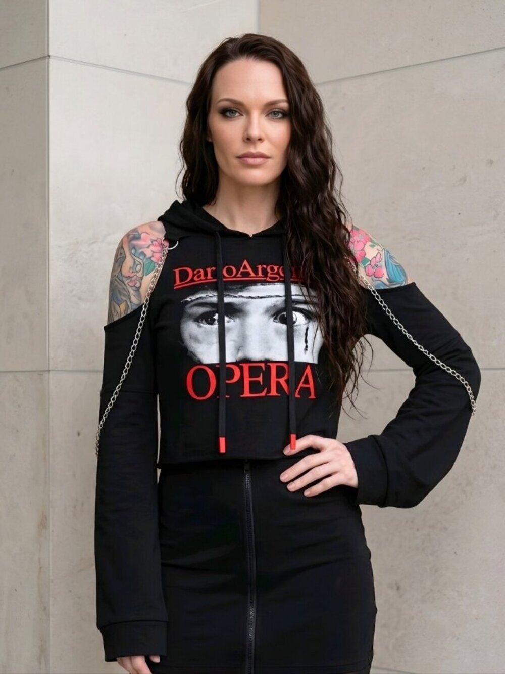 Killstar Dario Argento Opera Cold Shoulder Crop Hoodie Eyes Graphic Goth Top M