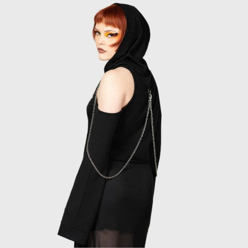 Killstar Dario Argento Opera Cold Shoulder Crop Hoodie Eyes Graphic Goth Top M