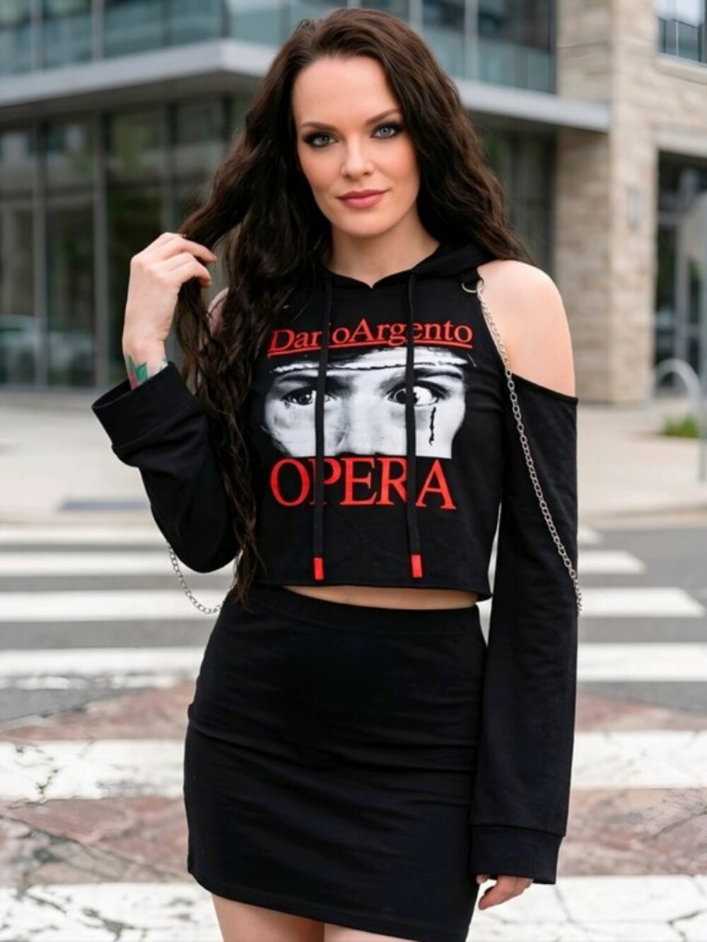 Killstar Dario Argento Opera Cold Shoulder Crop Hoodie Eyes Graphic Goth Top M