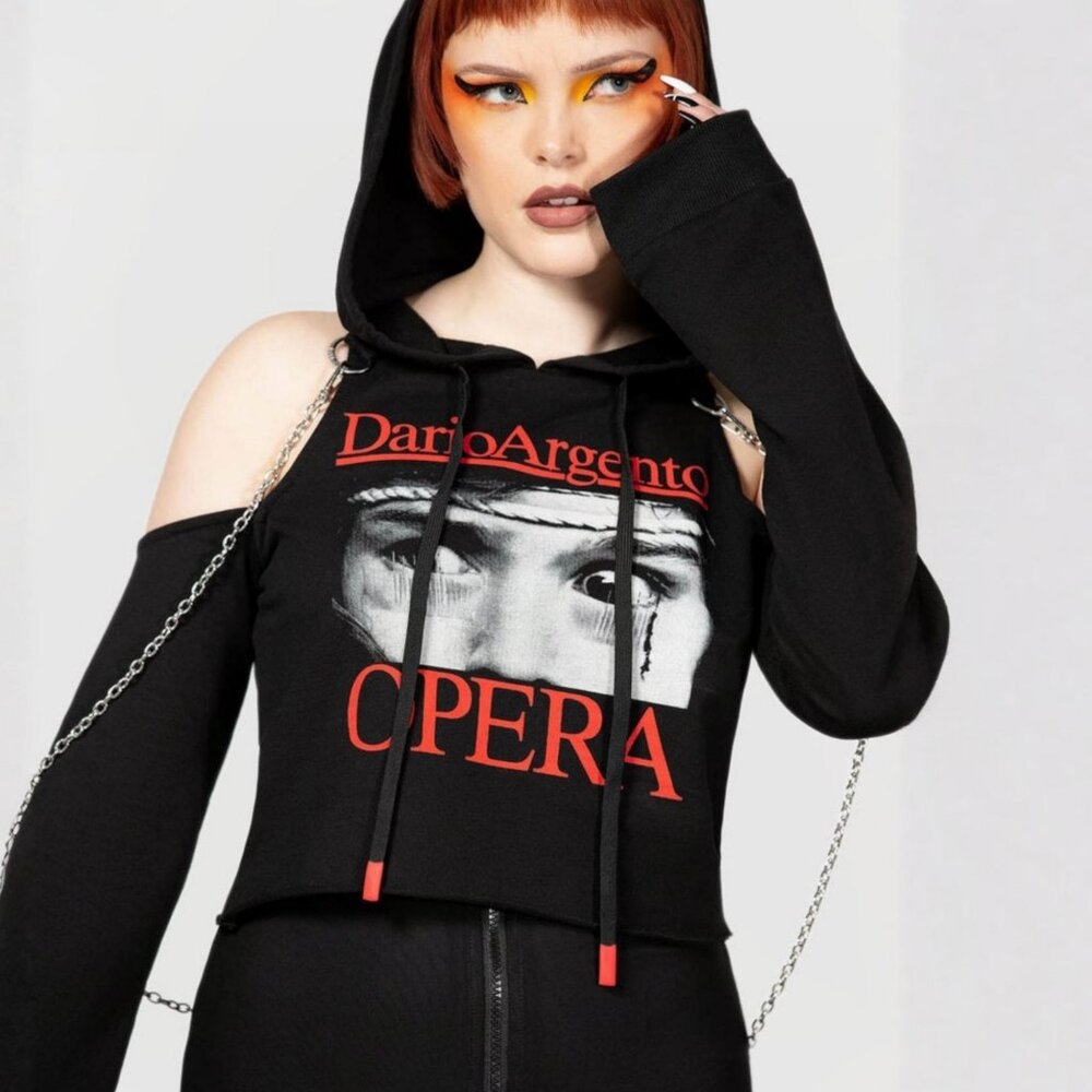 Killstar Dario Argento Opera Cold Shoulder Crop Hoodie Eyes Graphic Goth Top M