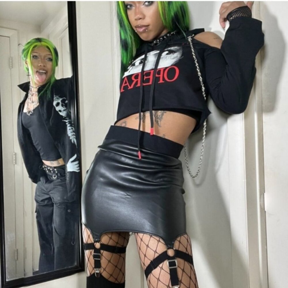Killstar Dario Argento Opera Cold Shoulder Crop Hoodie Eyes Graphic Goth Top M