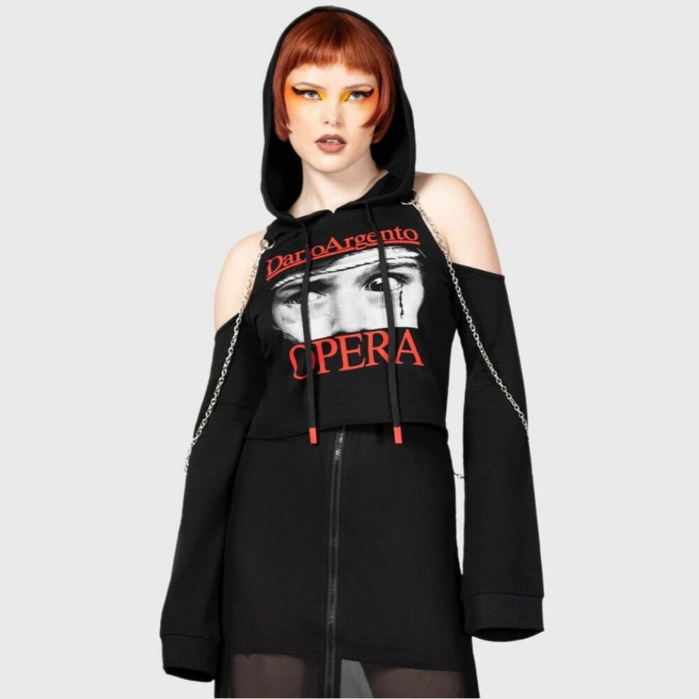 Killstar Dario Argento Opera Cold Shoulder Crop Hoodie Eyes Graphic Goth Top M