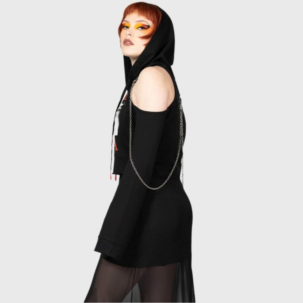 Killstar Dario Argento Opera Cold Shoulder Crop Hoodie Eyes Graphic Goth Top M