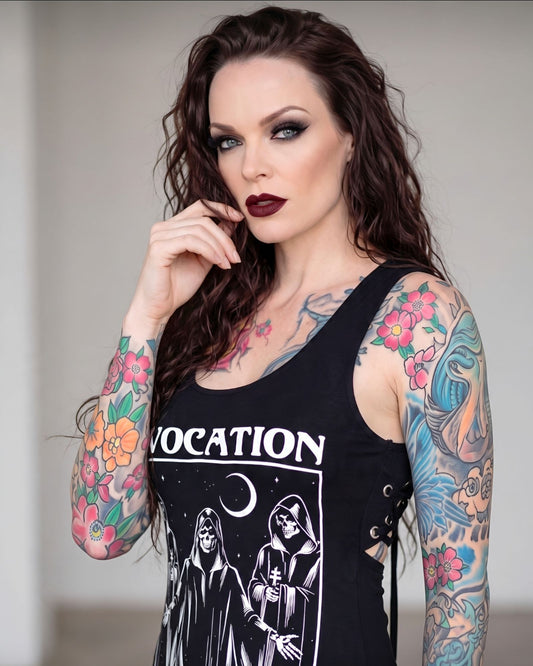 Killstar Invocation Spirit Grim Reaper Lace Up Hanky Hem Tank Tunic Dress XL
