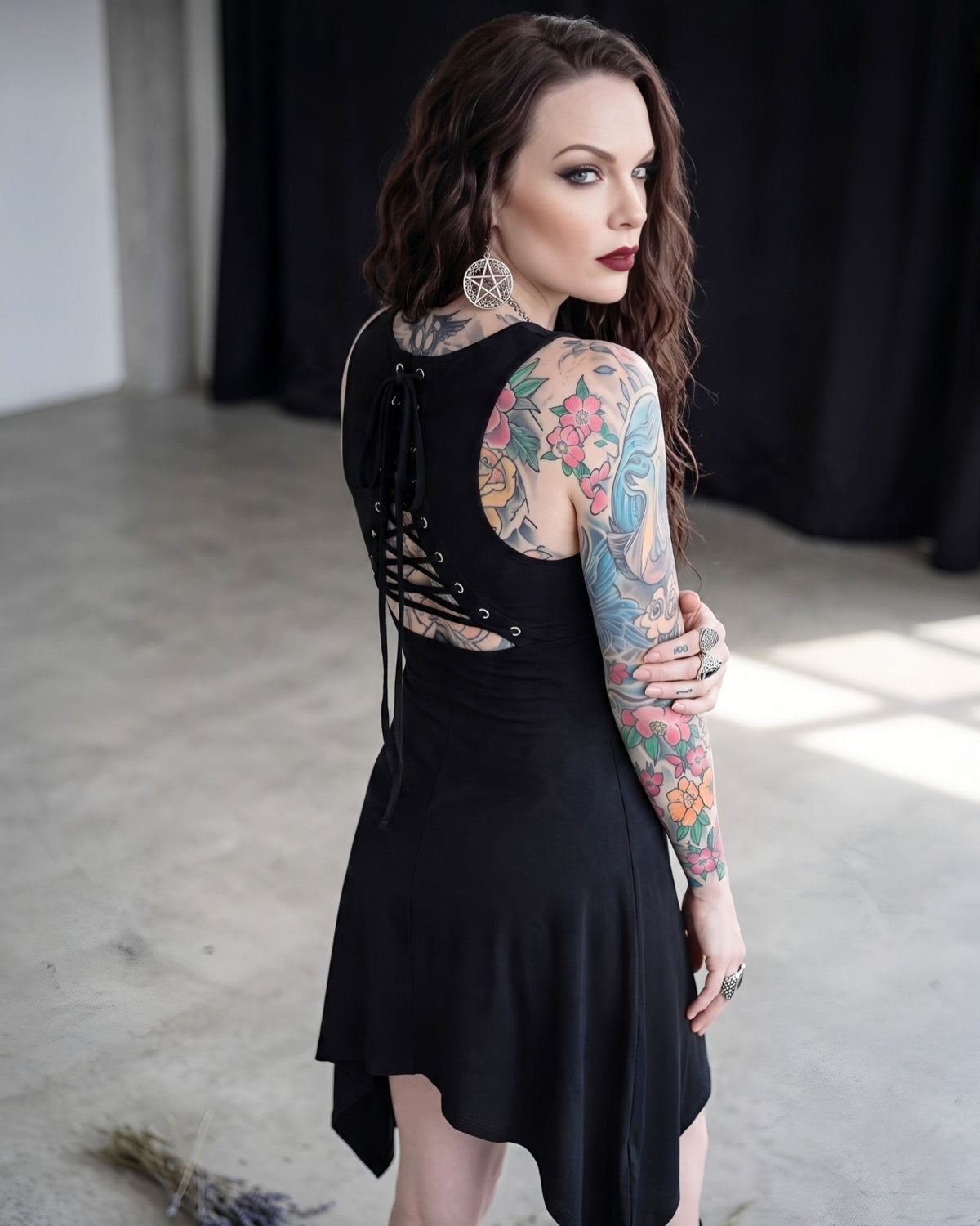 Killstar Invocation Spirit Grim Reaper Lace Up Hanky Hem Tank Tunic Dress XL