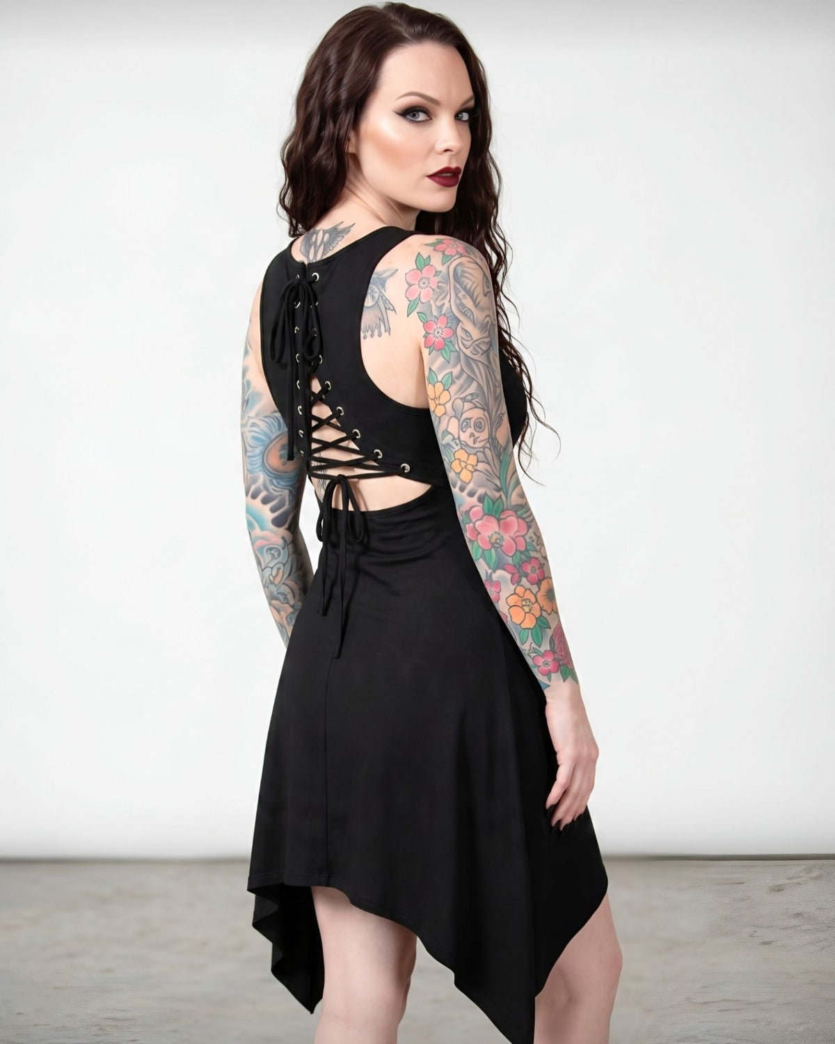 Killstar Invocation Spirit Grim Reaper Lace Up Hanky Hem Tank Tunic Dress XL