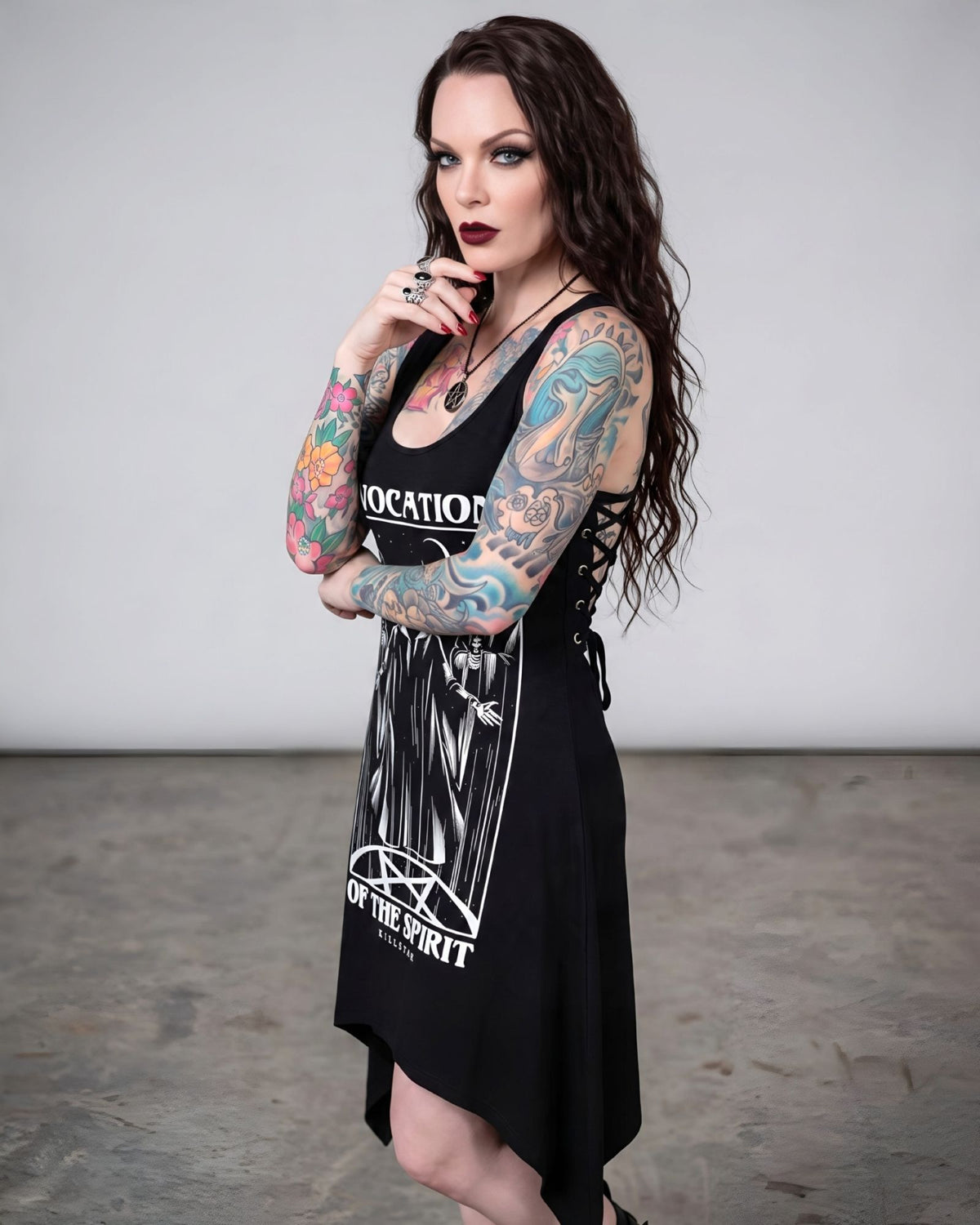 Killstar Invocation Spirit Grim Reaper Lace Up Hanky Hem Tank Tunic Dress XL