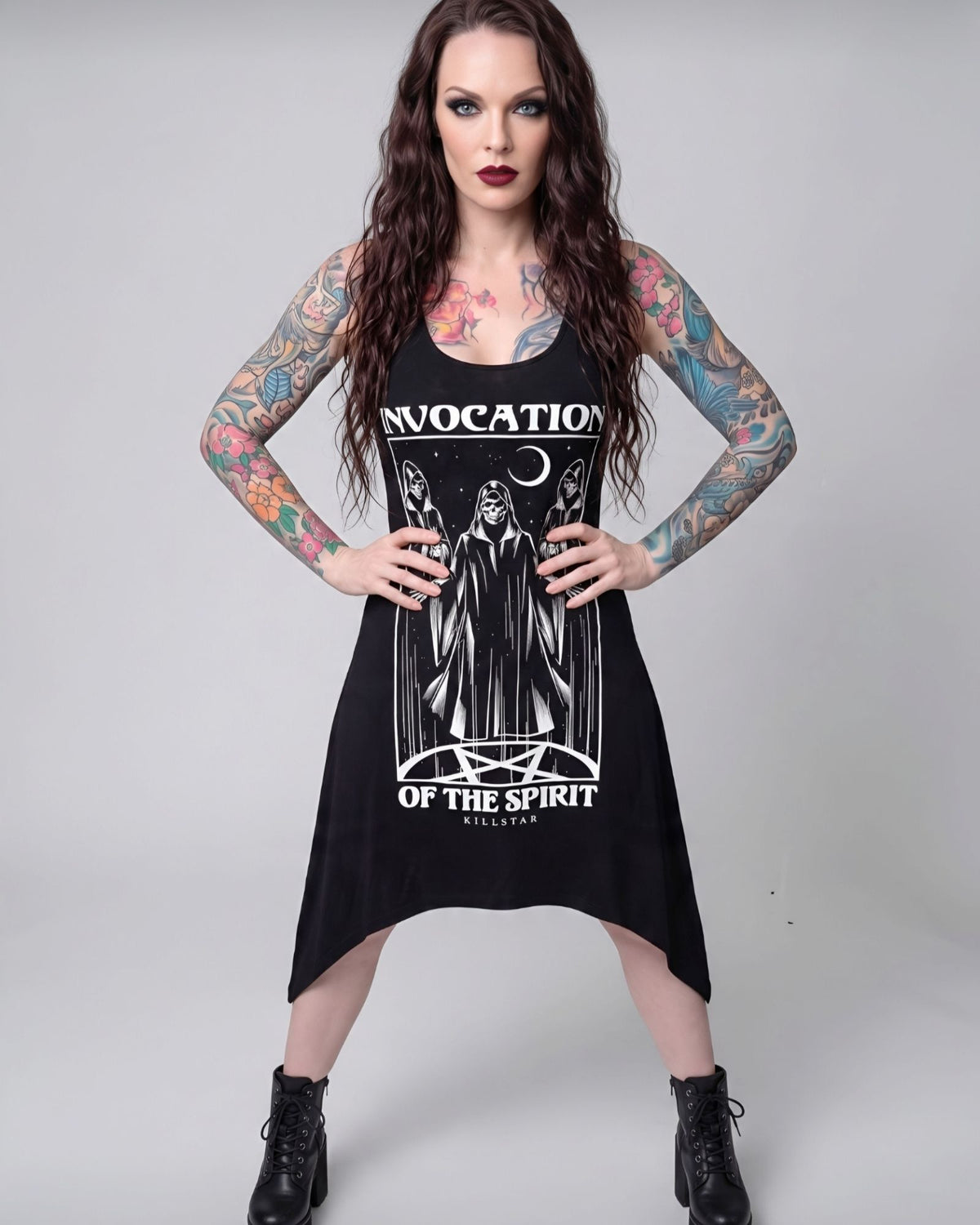 Killstar Invocation Spirit Grim Reaper Lace Up Hanky Hem Tank Tunic Dress XL